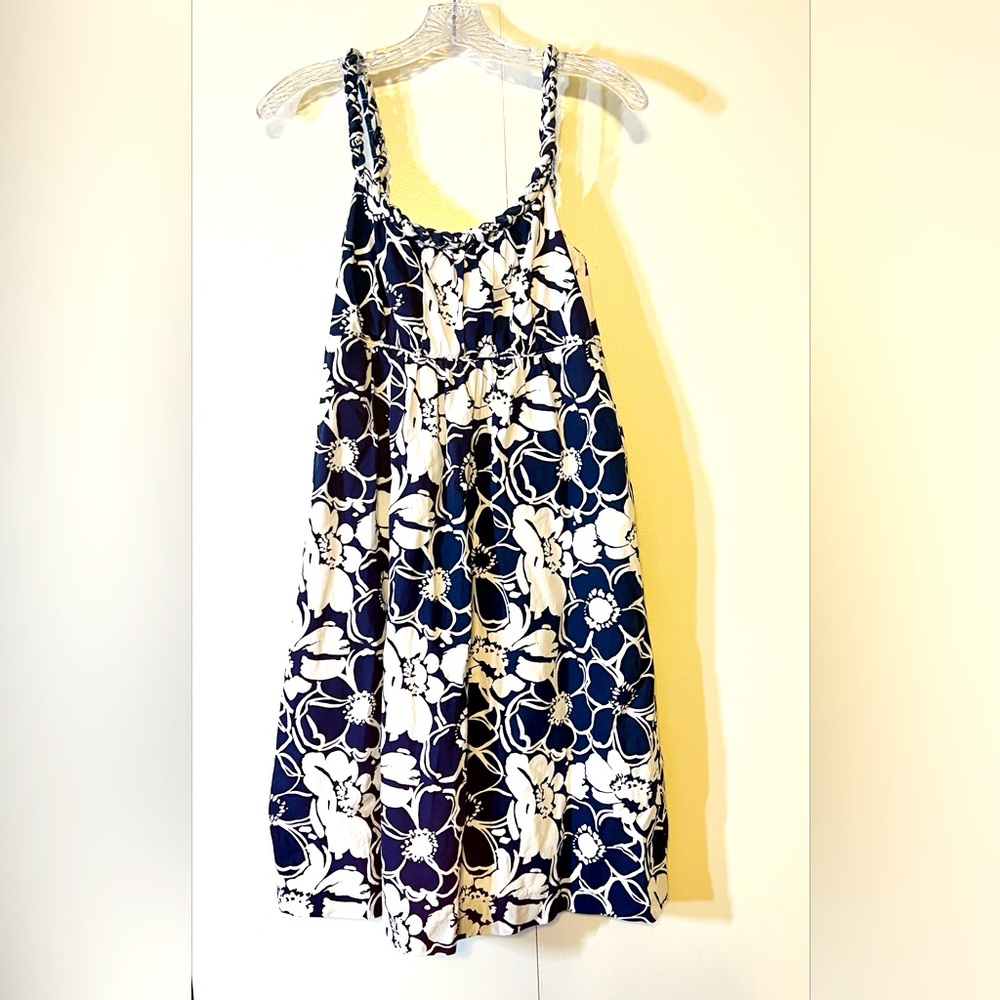 J. Crew Navy and White Floral Sundress with Braided Neckline Size 10
